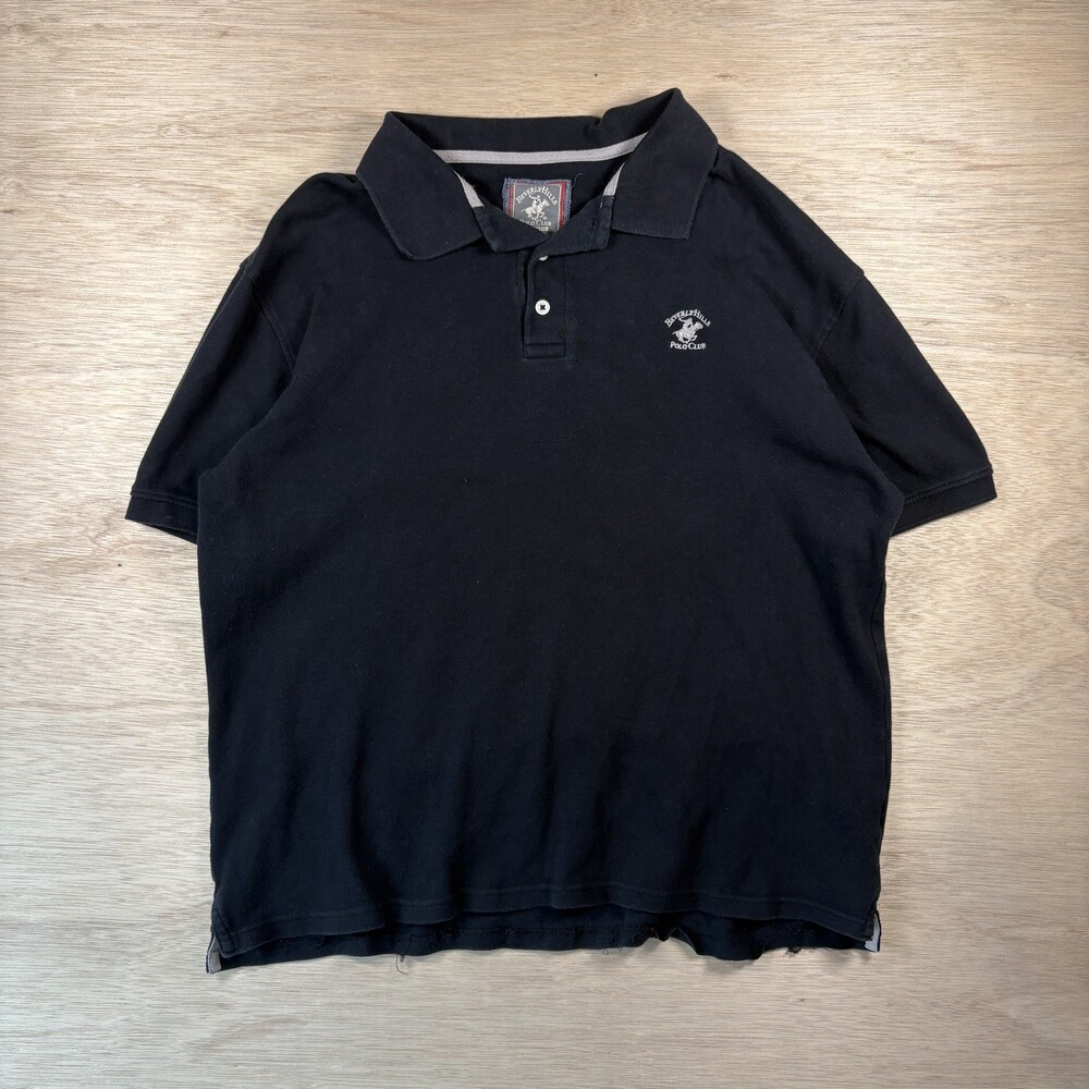 Beverly Hills Polo Club Polo Shirt Mens XL Black Embroidered Slits Modern Fit
